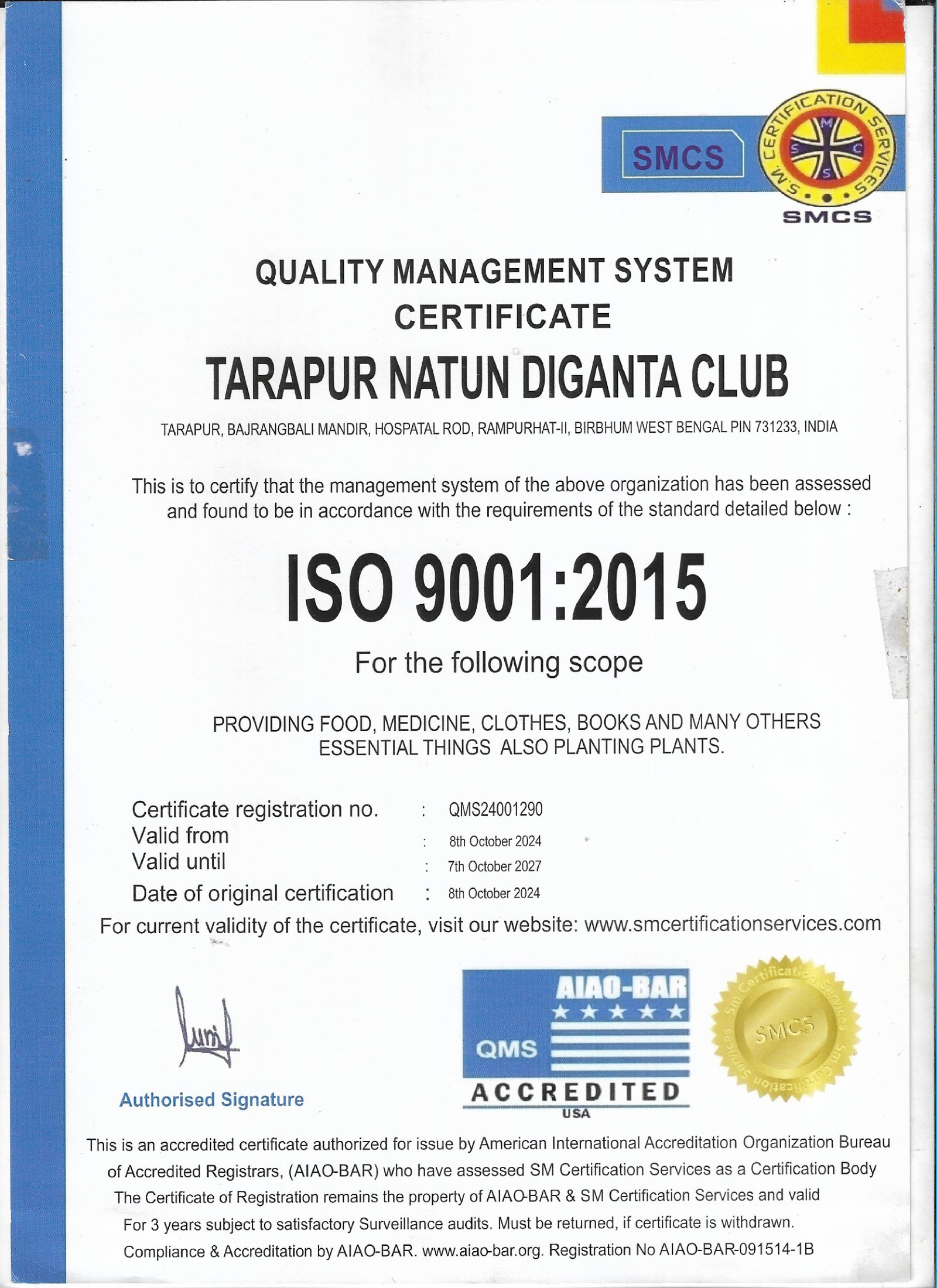 ISO Registration certificate